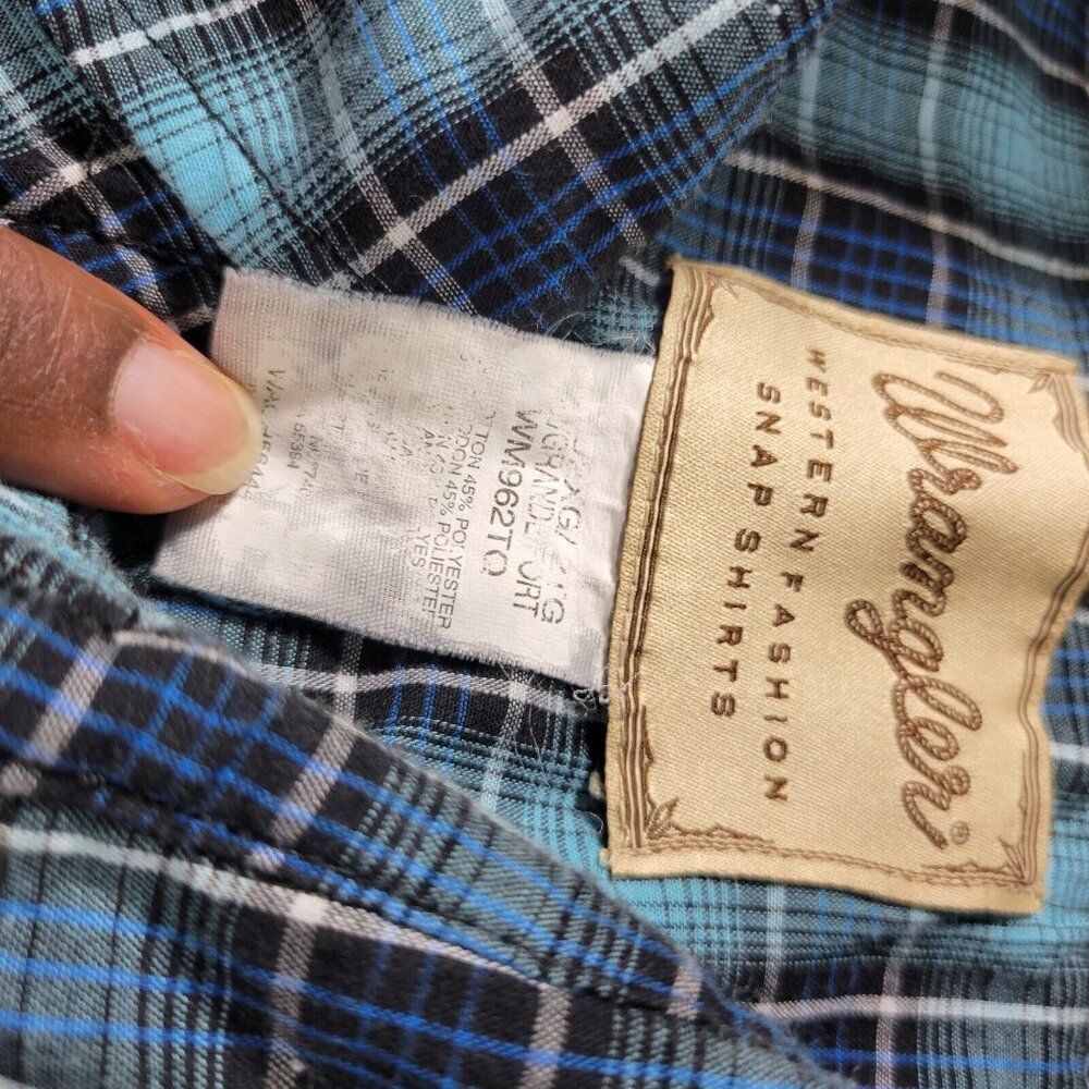 Wrangler Pearl Snap Shirt Mens 2XL Blue Cowboy Western Rodeo Plaid Long Sleeve - Picture 4 of 9